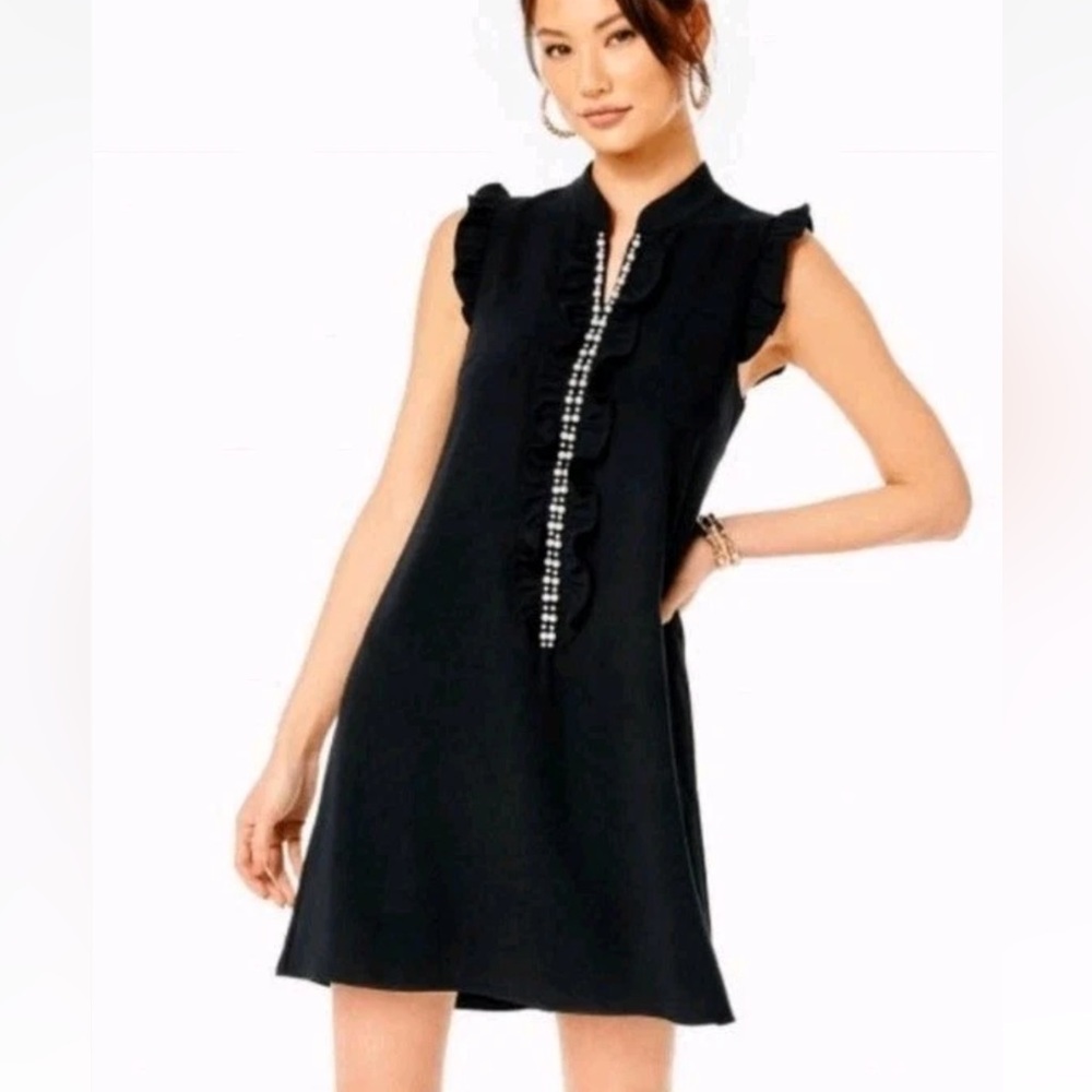 Lilly Pulitzer Adalee Black Onyx Shift Dress Pearl embellishments. Size 8